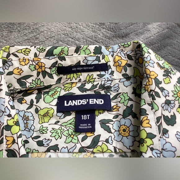 Lands End No Iron Floral Supima Button Up Shirt 18T 18 Tall - Picture 2 of 6